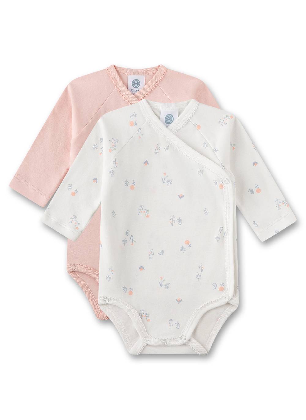 Sanetta Wickelbody langarm (Doppelpack) Rosa und Weiß mit Blumen