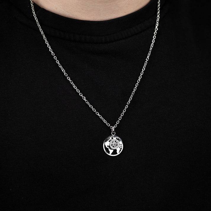 Save Brave Ankerkette Mit Anhänger Worldkompass - Farbe Silber