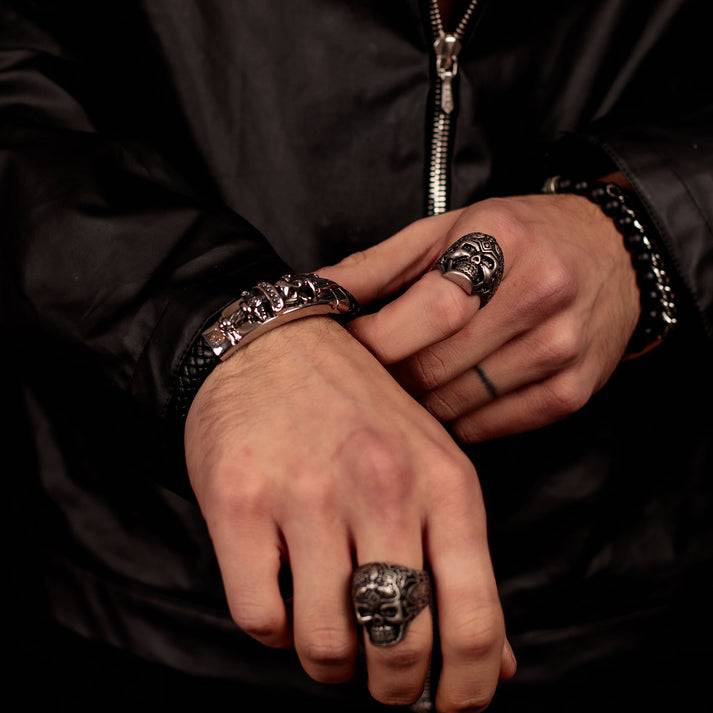 Save Brave Armband Jack Mit Totenkopf Aus Geflochtenem Leder & Edelstahl