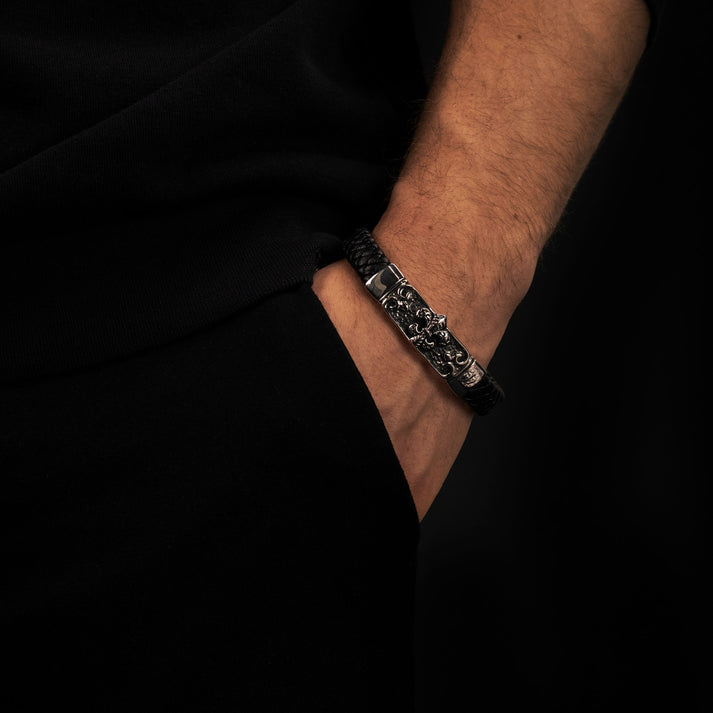 Save Brave Armband Zulu Mit Fleur De Lys Aus Geflochtenem Leder & Edelstahl