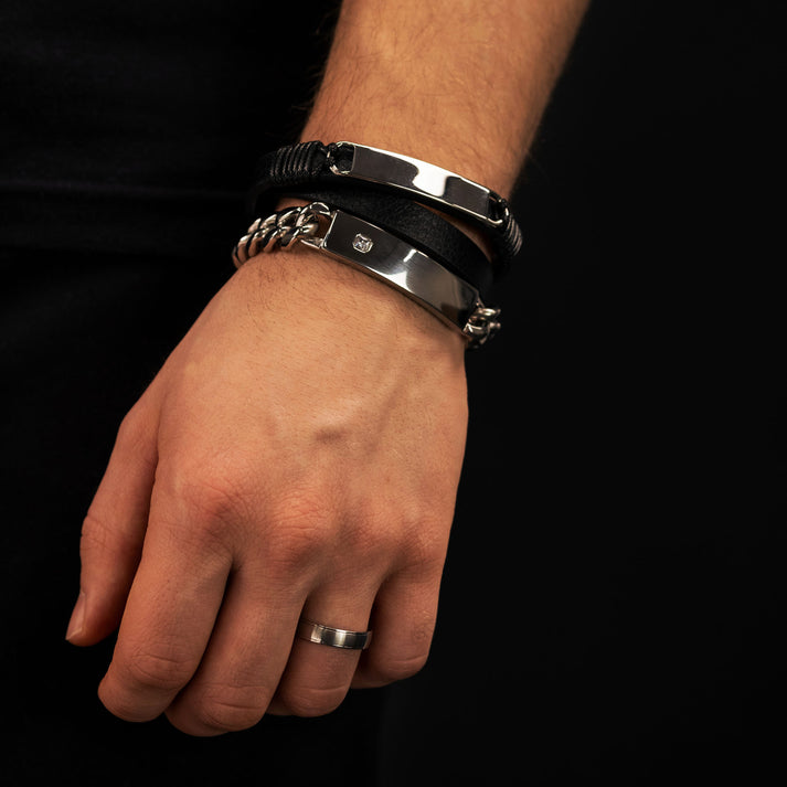 Save Brave Doppeltes Lederarmband Mason Mit Edelstahl