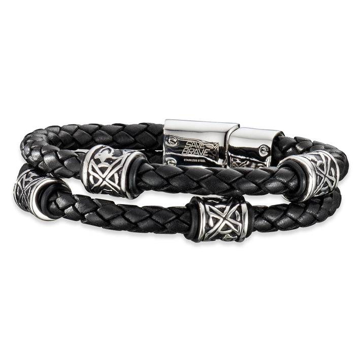 Save Brave Doppeltes Lederarmband Oscar mit Beads aus Edelstahl