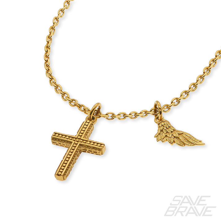 Save Brave Halskette mit Anhänger Flügel & Kreuz Gold
