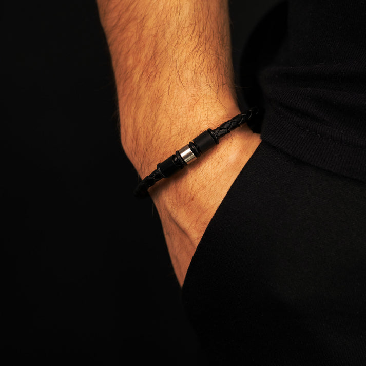 Save Brave Lederarmband Ethan Mit Carbonperlen & Edelstahl