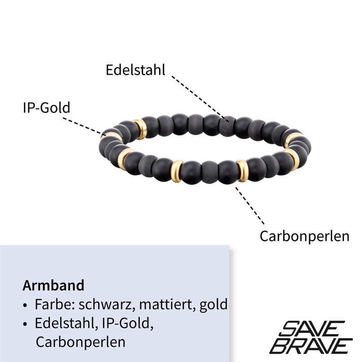 Save Brave Perlenarmband Russell Mit Carbon & Edelstahl
