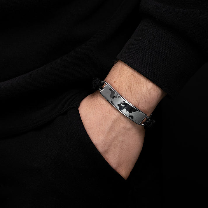 Save Brave Polyesterarmband Worldmap Schwarz - Welt Silber