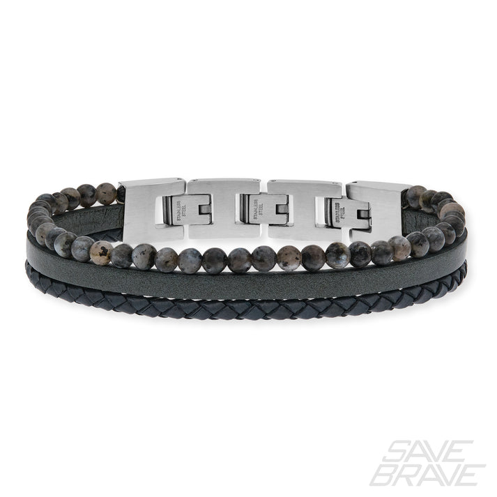 Save Brave Armband Tyler Aus Leder & Onyxperlen
