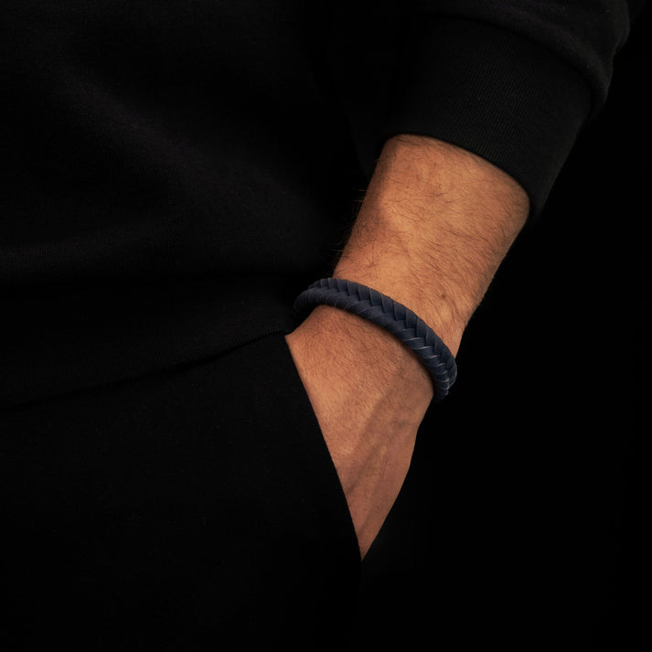 Save Brave Geflochtenes Lederarmband Ryan - Grau