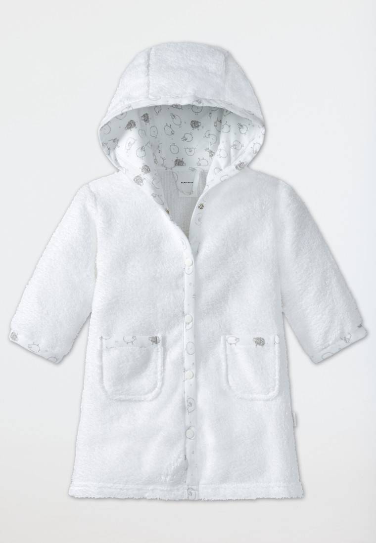Schiesser Baby-Bademantel Unisex Frottee Kapuze Schäfchen Weiß - Original Classics
