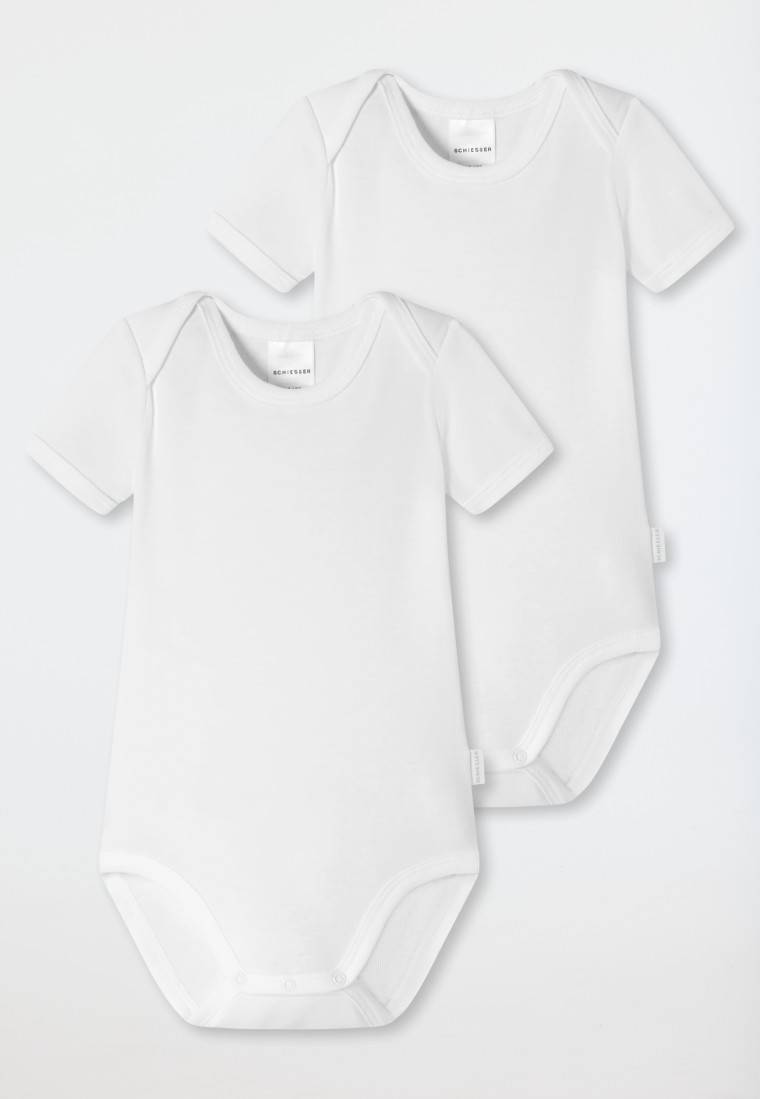 Schiesser Baby-Bodys 2er-Pack Kurzarm Unisex Feinripp Organic Cotton Weiß - Original Classics