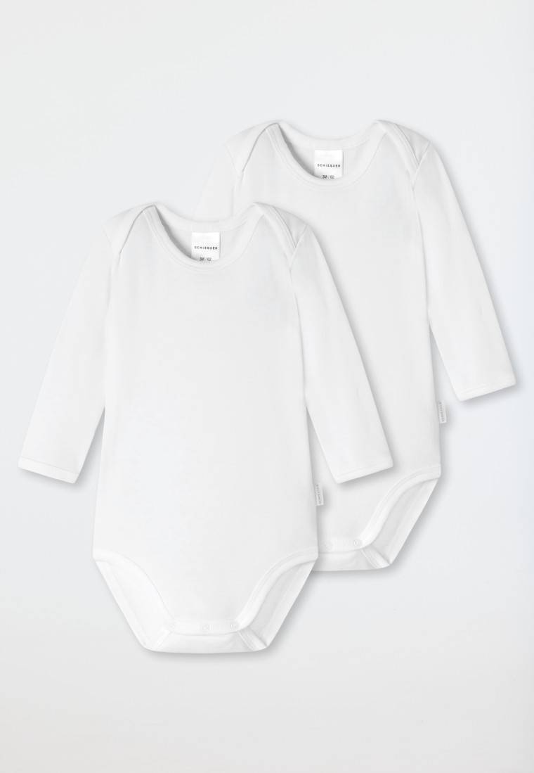 Schiesser Baby-Bodys 2er-Pack Langarm Unisex Feinripp Organic Cotton Weiß - Original Classics