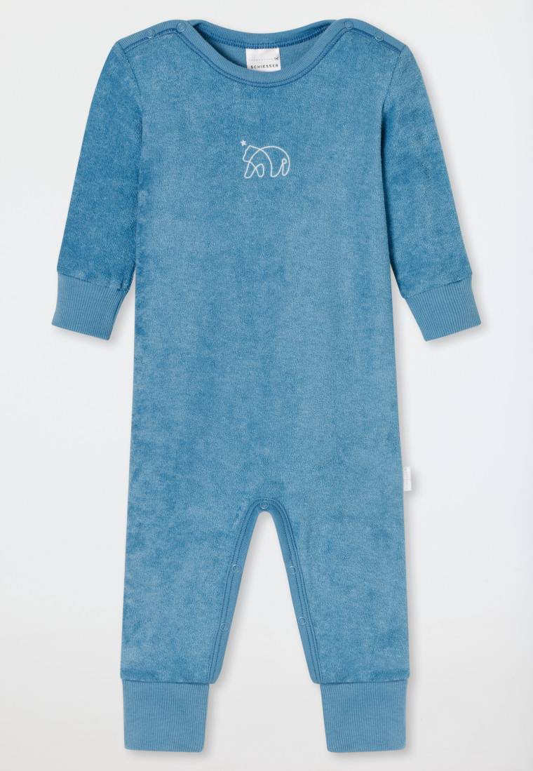 Schiesser Babyanzug Lang Mit Fuß Unisex Frottee Modal Bär Hellblau - Natural Love