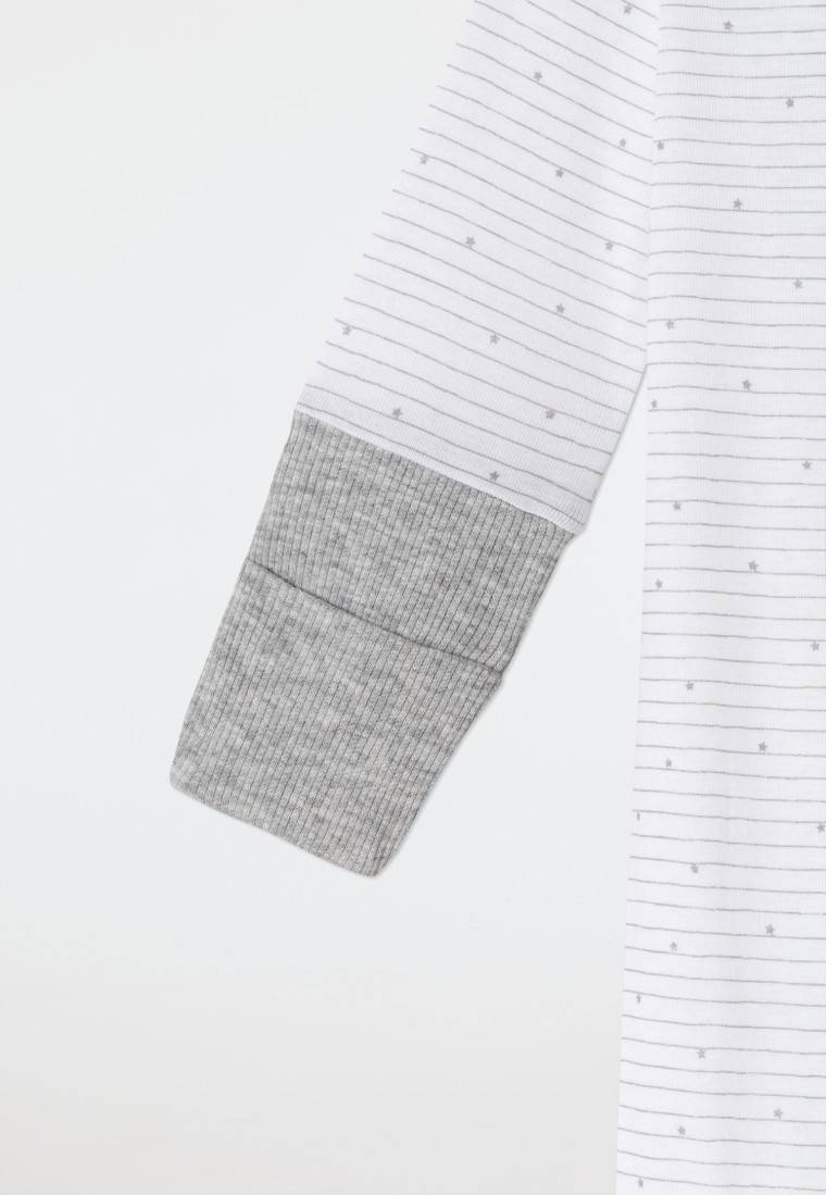 Schiesser Babyanzug Lang Mit Vario Unisex Feinripp Organic Cotton Ringel Weiß/hellgrau - Original Classics