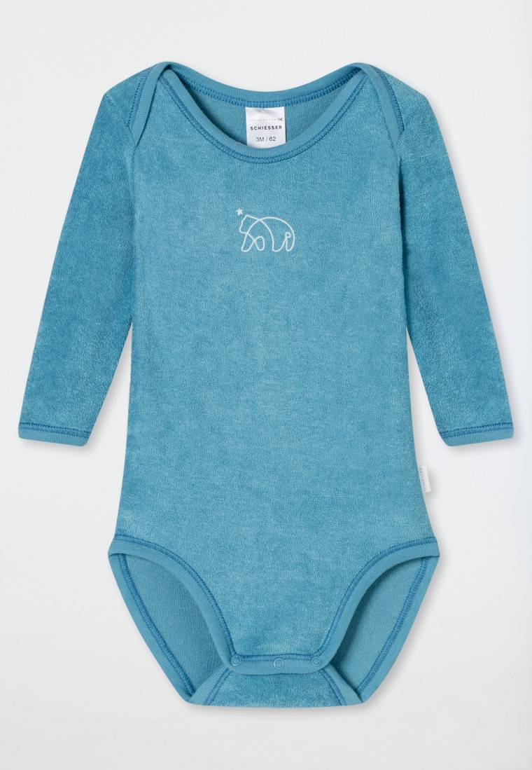 Schiesser Babybody Langarm Unisex Frottee Modal Bär Hellblau - Natural Love