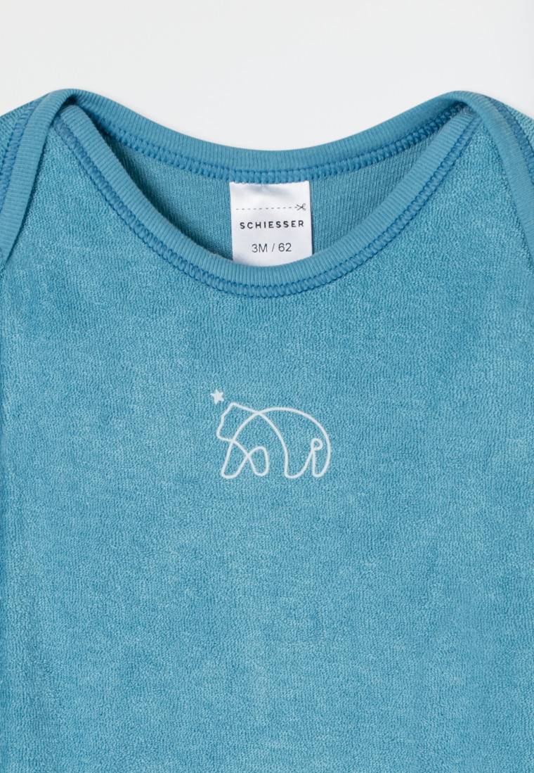 Schiesser Babybody Langarm Unisex Frottee Modal Bär Hellblau - Natural Love