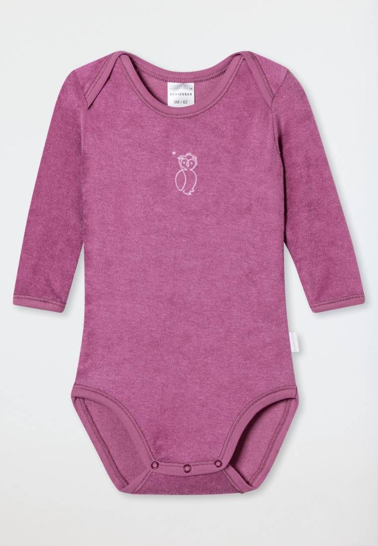 Schiesser Babybody Langarm Unisex Frottee Modal Eule Malve - Natural Love