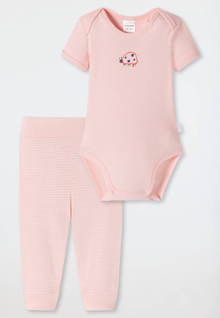 Schiesser Babyset 2-teilig Feinripp Kurzarmbody Hose Marienkäfer Rosa - Natural Love