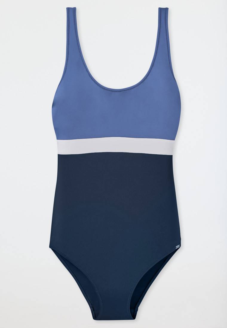 Schiesser Badeanzug Schwimmer Colorblock Nachtblau - Aqua Ocean Swim