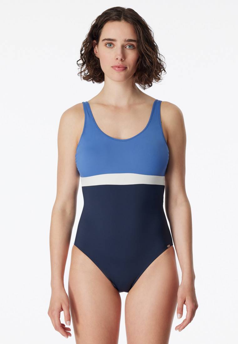 Schiesser Badeanzug Schwimmer Colorblock Nachtblau - Aqua Ocean Swim