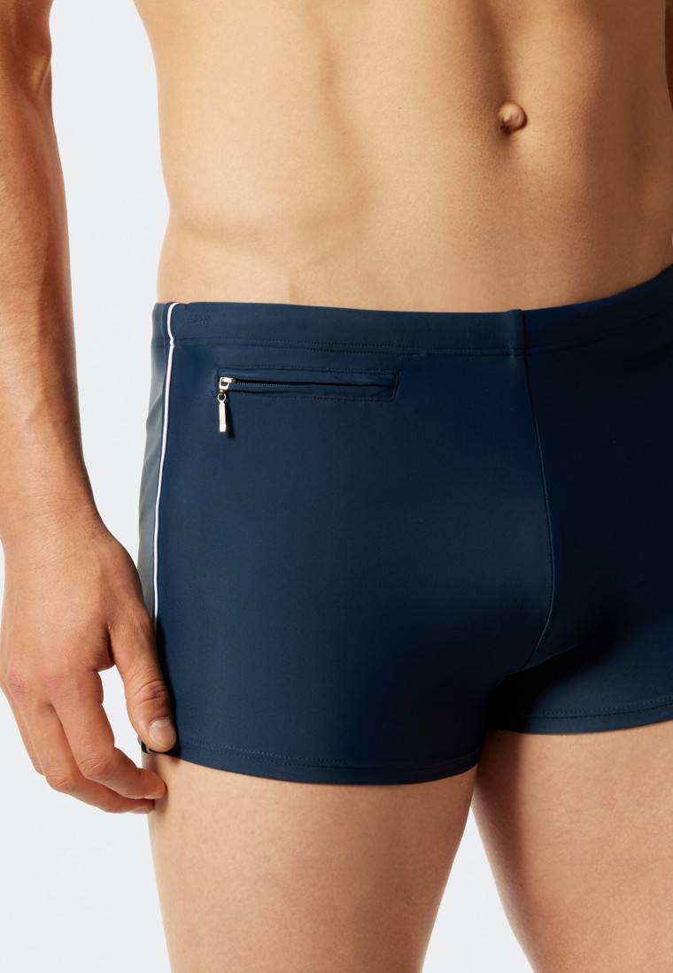 Schiesser Badehose Mit Reißverschluss-Tasche Wirkware Recycelt Feiner Streifen Admiral - Nautical Casual