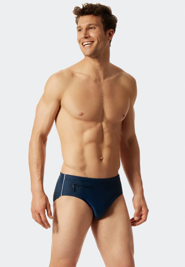 Schiesser Badehose mit Reißverschluss-Tasche Wirkware recycelt feiner Streifen admiral - Nautical Casual