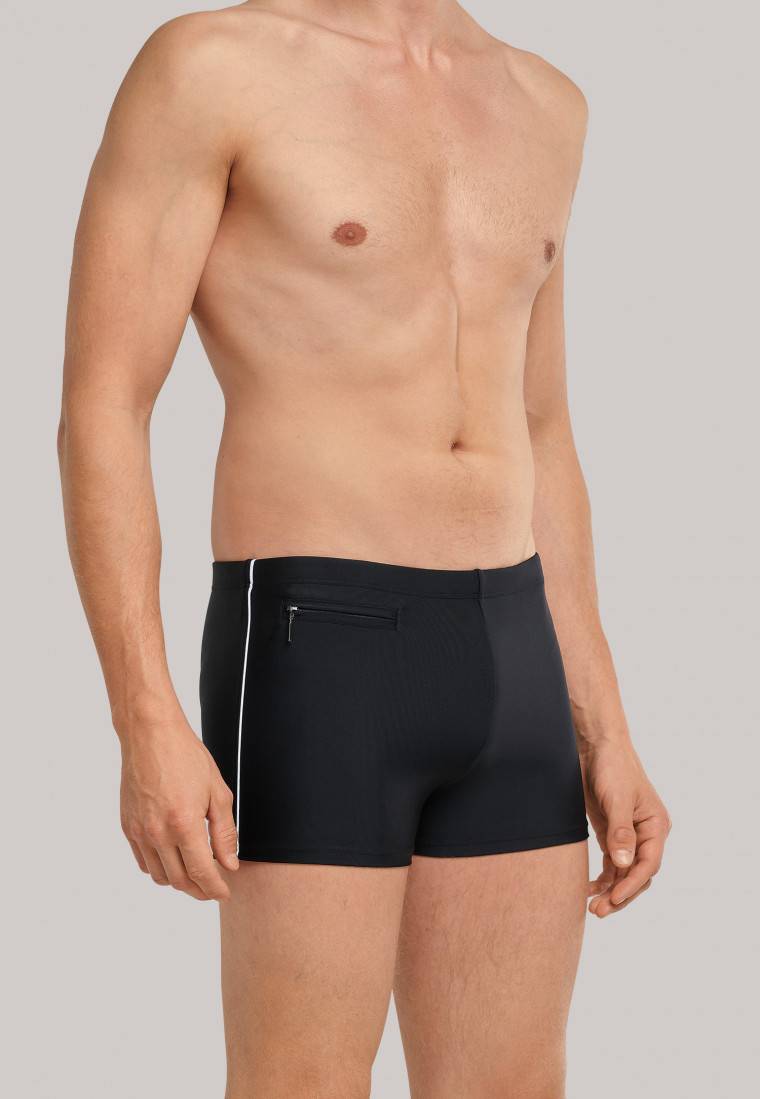 Schiesser Badehose Mit Reißverschluss-Tasche Wirkware Recycelt Feiner Streifen Schwarz - Nautical Casual