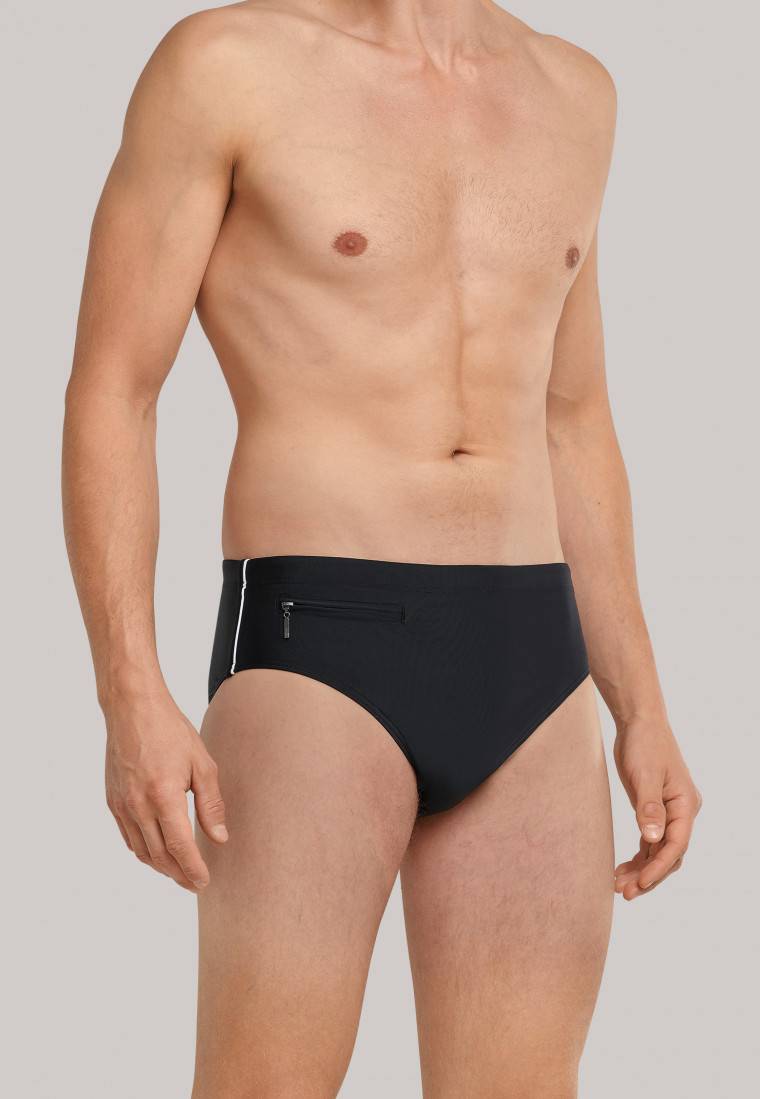 Schiesser Badehose Mit Reißverschluss-Tasche Wirkware Recycelt Feiner Streifen Schwarz - Nautical Casual