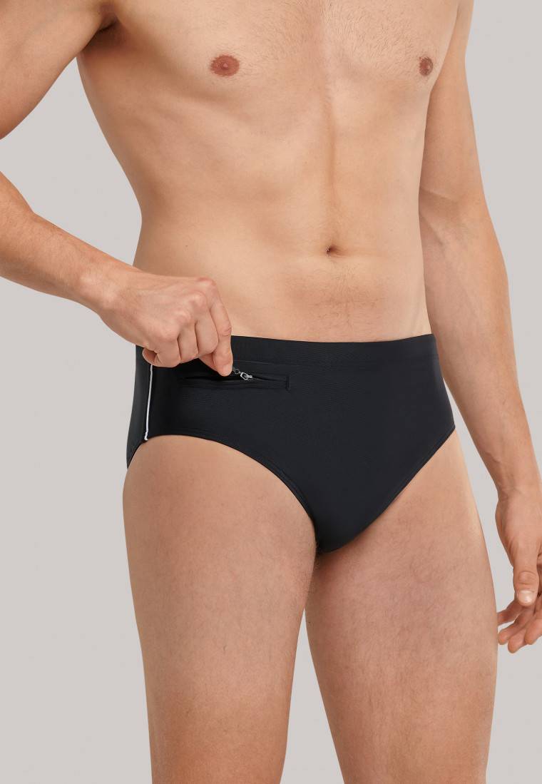 Schiesser Badehose Mit Reißverschluss-Tasche Wirkware Recycelt Feiner Streifen Schwarz - Nautical Casual