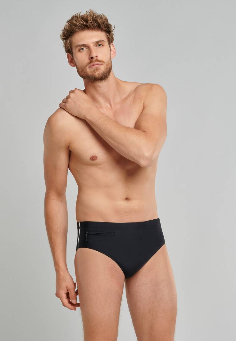 Schiesser Badehose mit Reißverschluss-Tasche Wirkware recycelt feiner Streifen schwarz - Nautical Casual