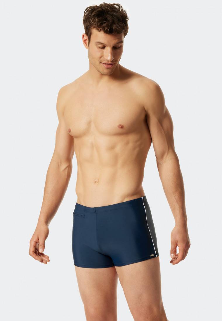 Schiesser Badehose mit Reißverschluss-Tasche Wirkware recycelt feiner Streifen admiral - Nautical Casual