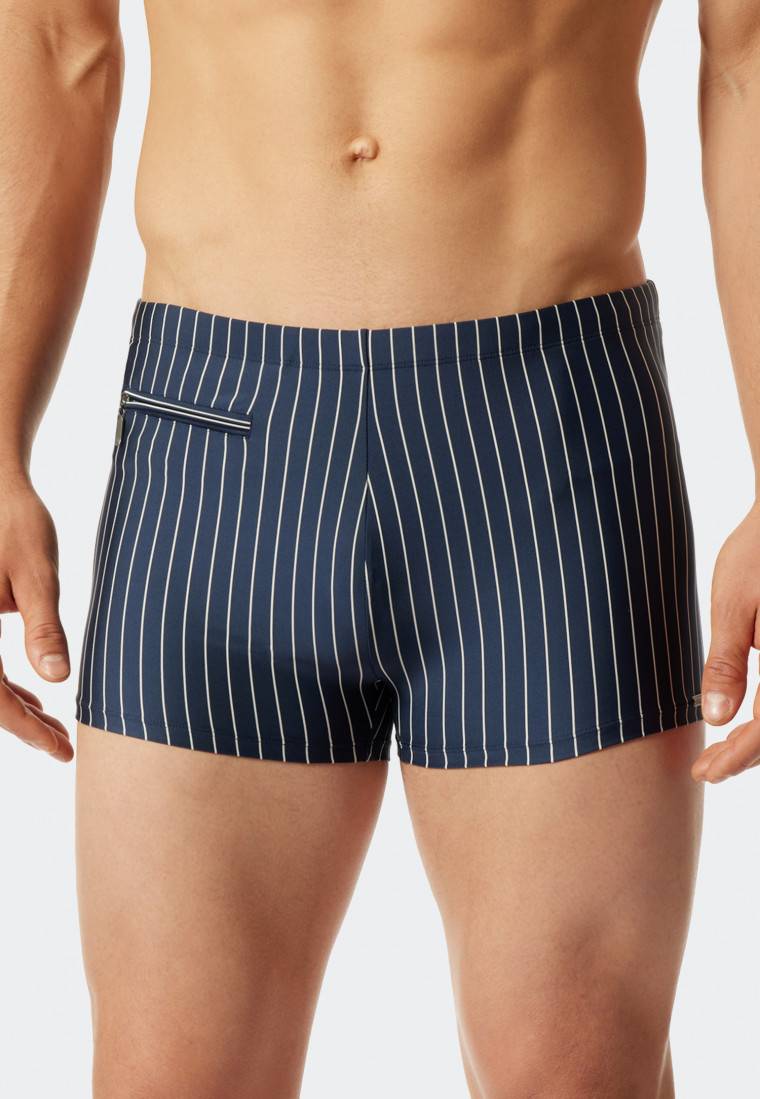 Schiesser Badehose Mit Reißverschlusstasche Wirkware Recycelt Streifen Admiral - Nautical Casual