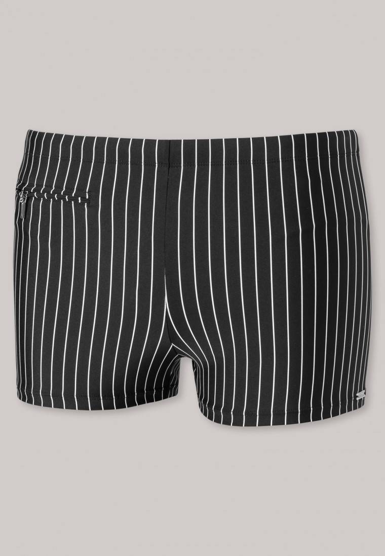 Schiesser Badehose Mit Reißverschlusstasche Wirkware Recycelt Streifen Schwarz - Nautical Casual