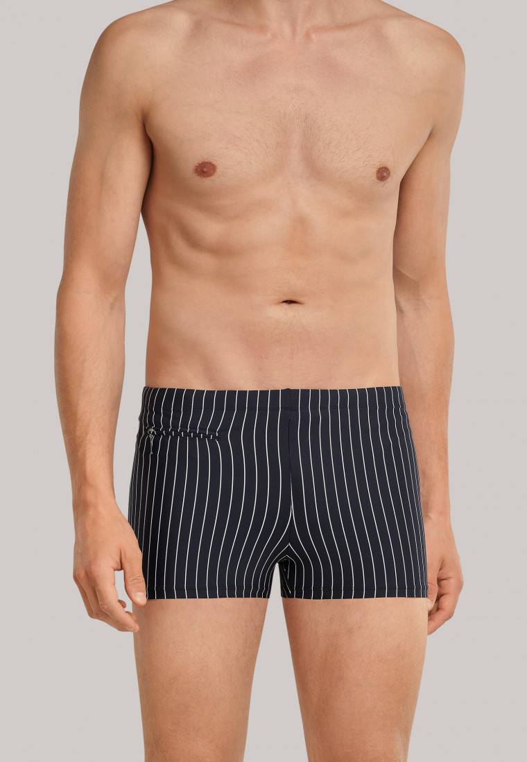 Schiesser Badehose Mit Reißverschlusstasche Wirkware Recycelt Streifen Schwarz - Nautical Casual