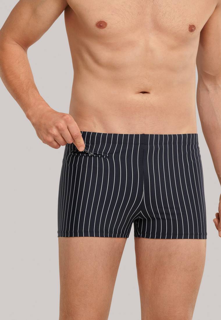 Schiesser Badehose Mit Reißverschlusstasche Wirkware Recycelt Streifen Schwarz - Nautical Casual