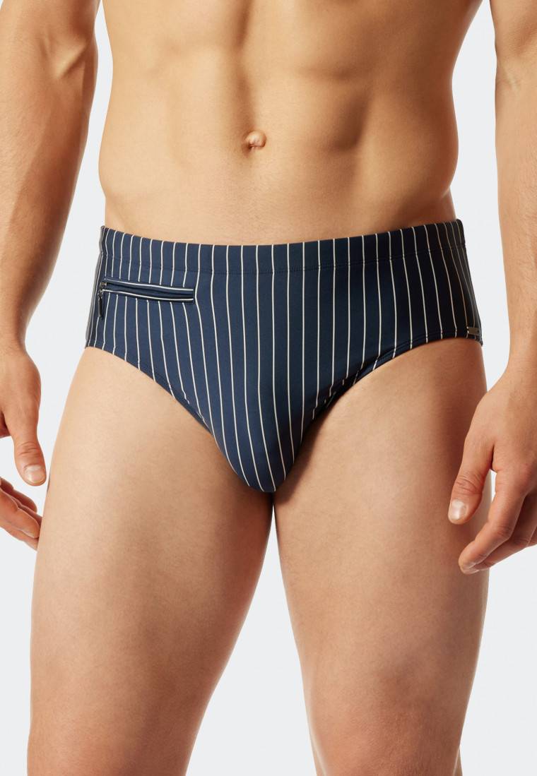 Schiesser Badehose Mit Reißverschlusstasche Wirkware Recycelt Streifen Admiral - Nautical Casual