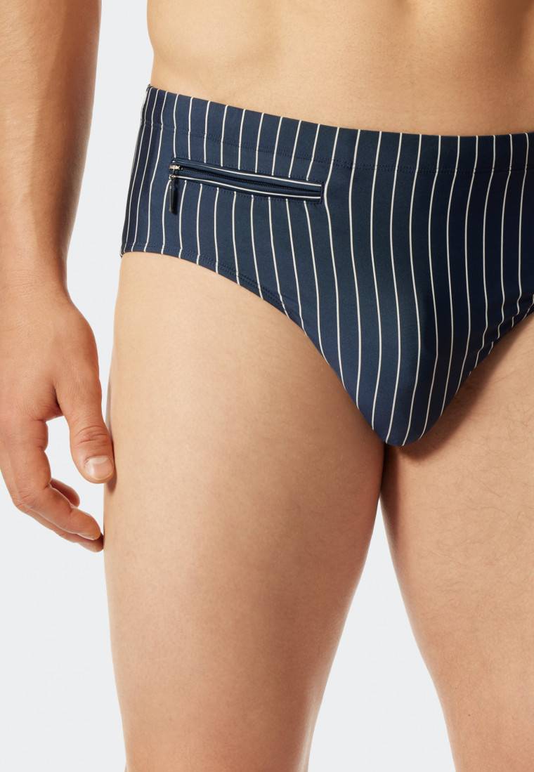 Schiesser Badehose Mit Reißverschlusstasche Wirkware Recycelt Streifen Admiral - Nautical Casual