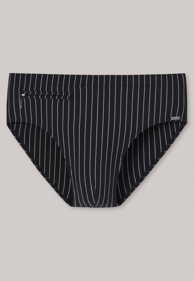 Schiesser Badehose Mit Reißverschlusstasche Wirkware Recycelt Streifen Schwarz - Nautical Casual