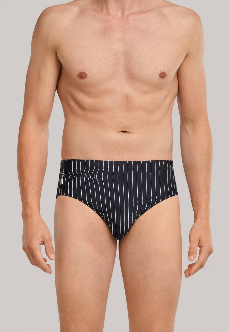 Schiesser Badehose Mit Reißverschlusstasche Wirkware Recycelt Streifen Schwarz - Nautical Casual