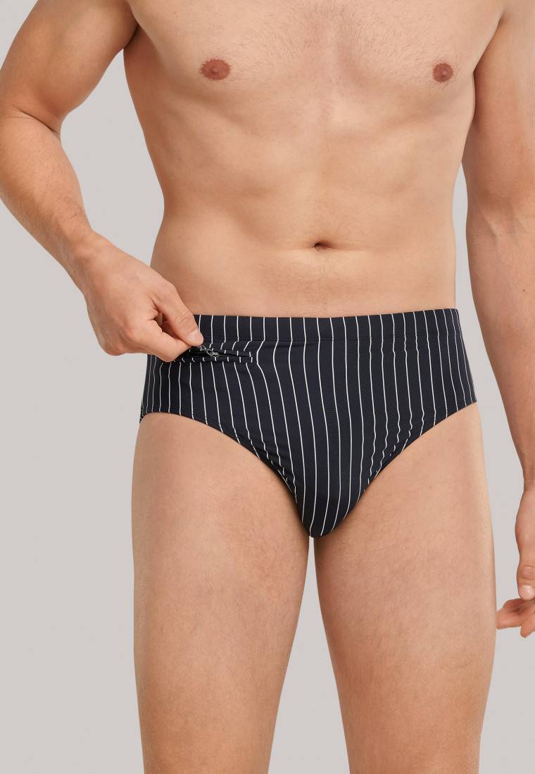 Schiesser Badehose Mit Reißverschlusstasche Wirkware Recycelt Streifen Schwarz - Nautical Casual