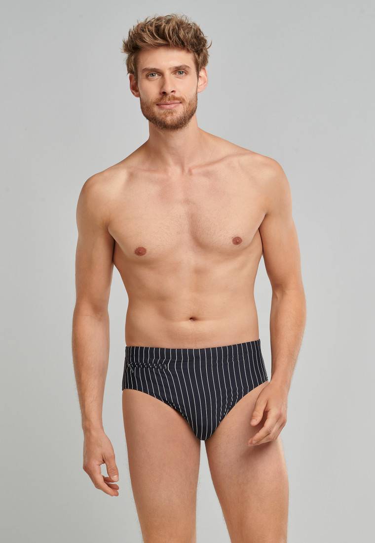 Schiesser Badehose mit Reißverschlusstasche Wirkware recycelt Streifen schwarz - Nautical Casual