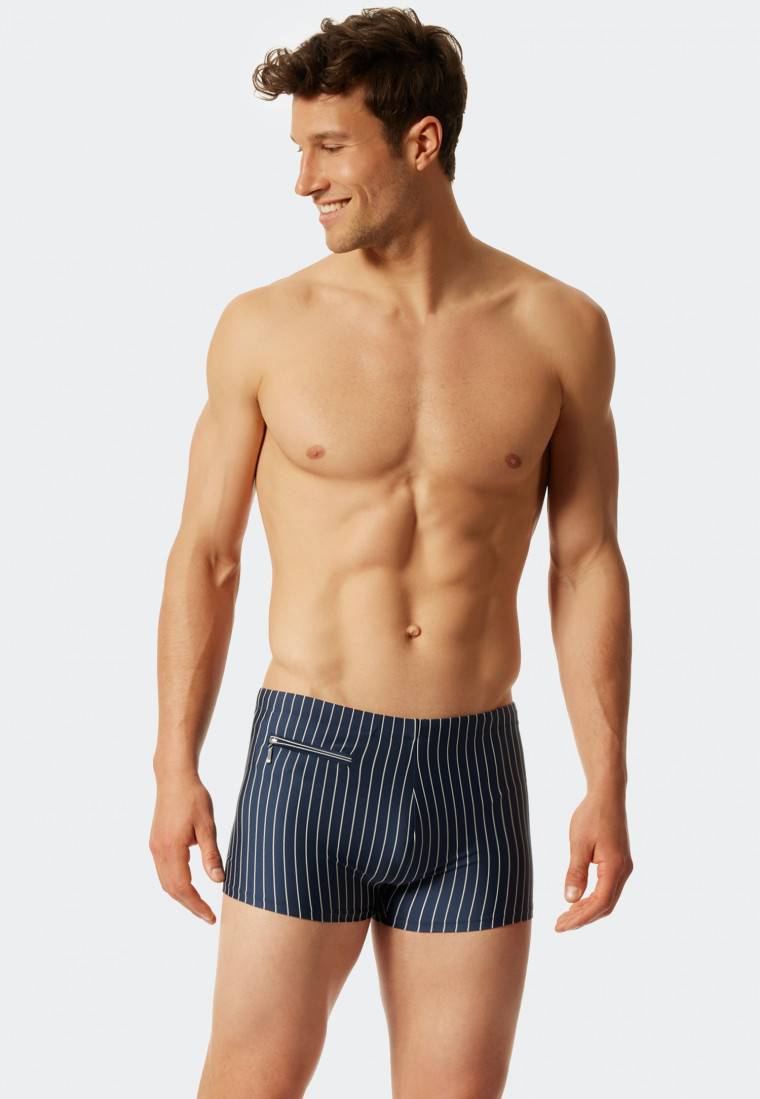 Schiesser Badehose mit Reißverschlusstasche Wirkware recycelt Streifen admiral - Nautical Casual