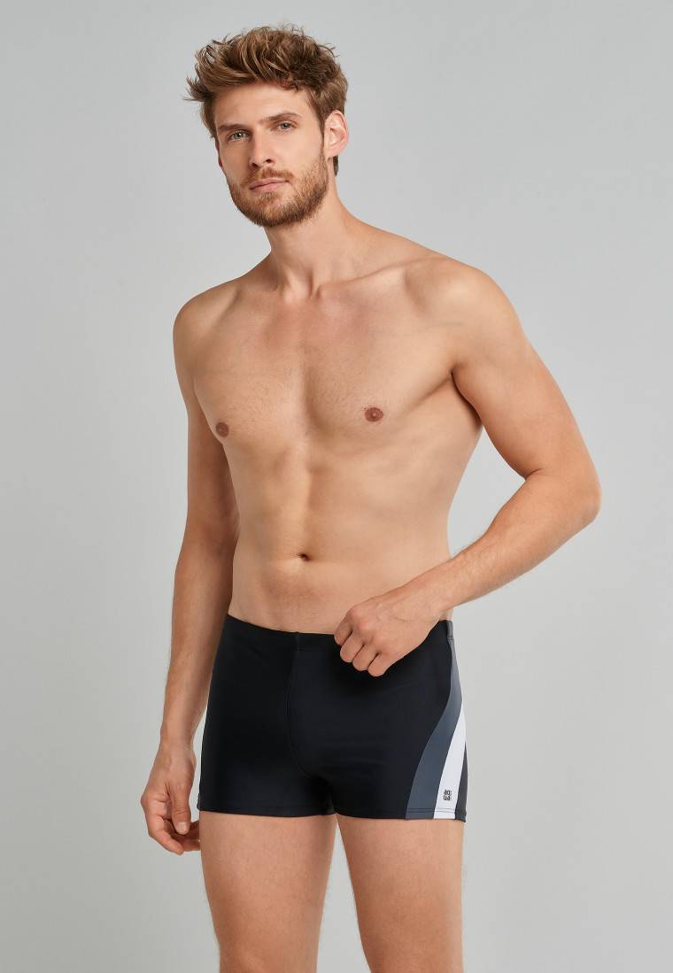 Schiesser Badehose Wirkware recycelt seitliche Streifen schwarz - Nautical Active