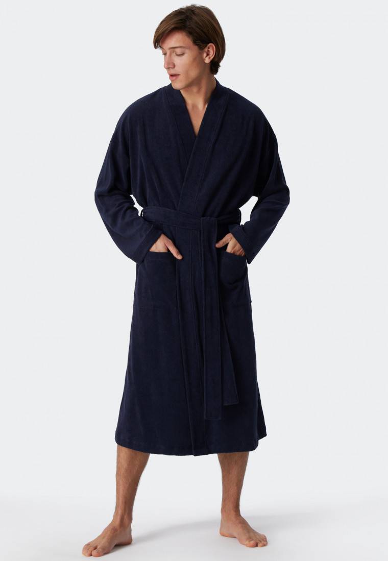 Schiesser Bademantel Leichtfrottee dunkelblau - Feather Terry