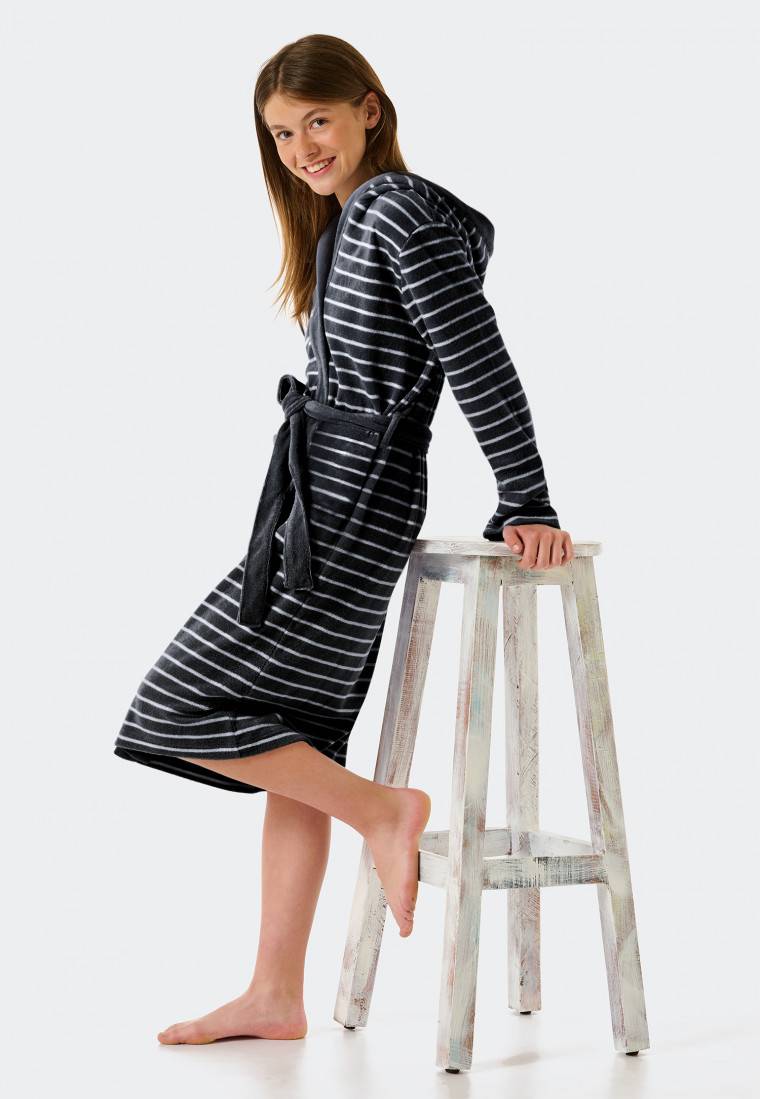 Schiesser Bademantel Leichtfrottee Dunkelblau Gestreift - Feather Terry