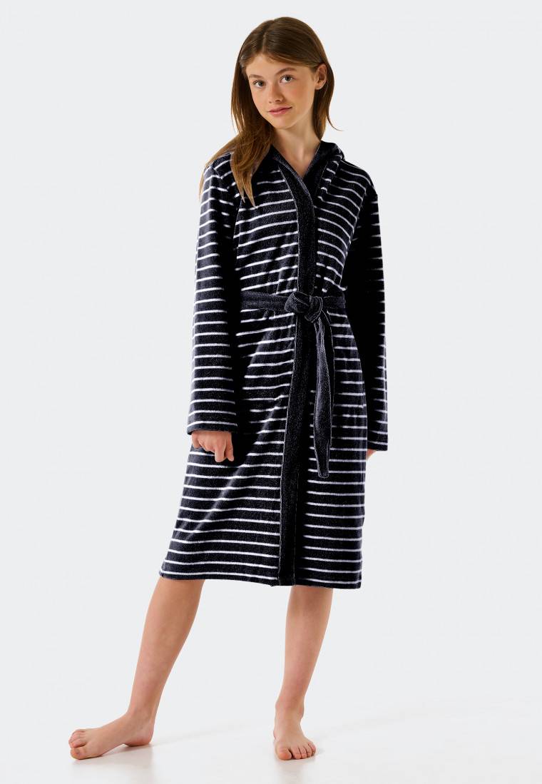 Schiesser Bademantel Leichtfrottee dunkelblau gestreift - Feather Terry