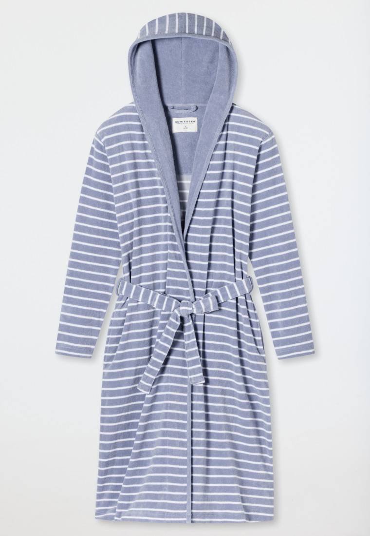 Schiesser Bademantel Leichtfrottee Grau Gestreift - Feather Terry