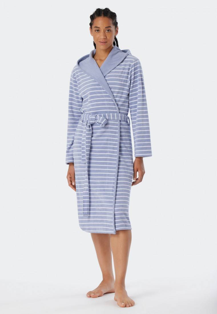 Schiesser Bademantel Leichtfrottee Grau Gestreift - Feather Terry