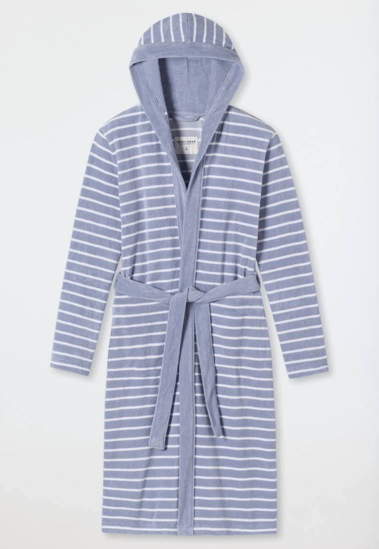 Schiesser Bademantel Leichtfrottee Grau Gestreift - Feather Terry