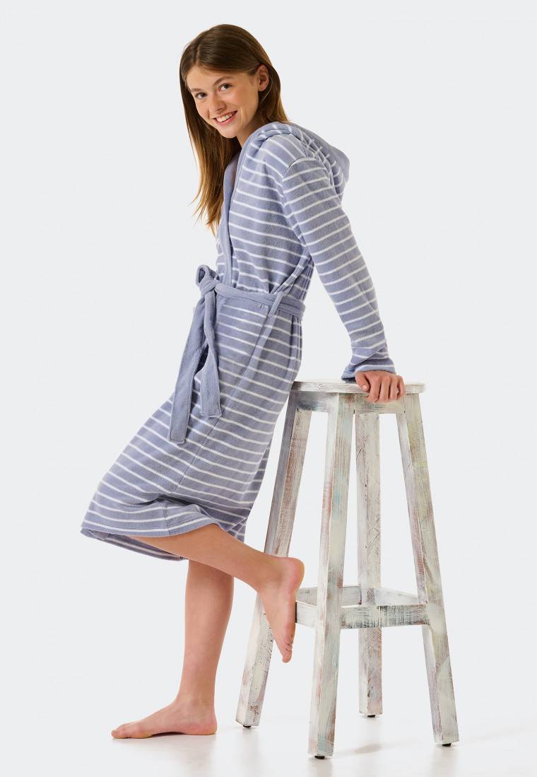 Schiesser Bademantel Leichtfrottee Grau Gestreift - Feather Terry