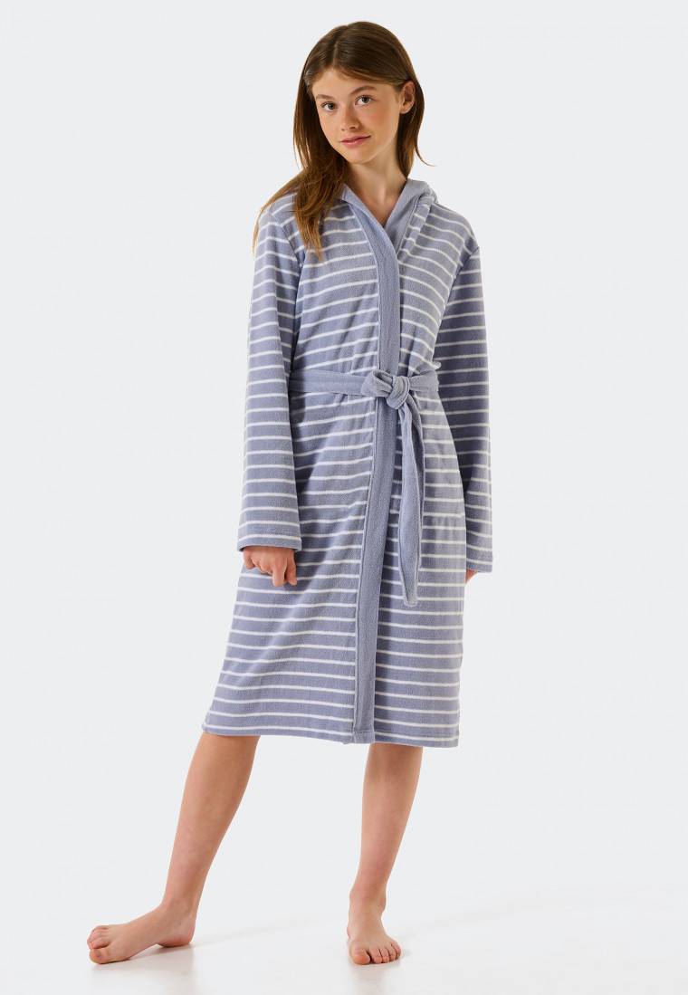 Schiesser Bademantel Leichtfrottee grau gestreift - Feather Terry